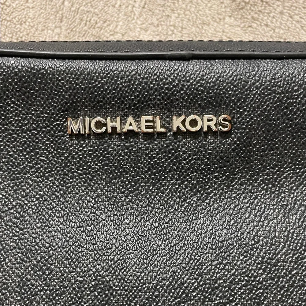 Michael Kors Black Square Pouch Canvas Logo Crossbody Bag Contemporary Classic